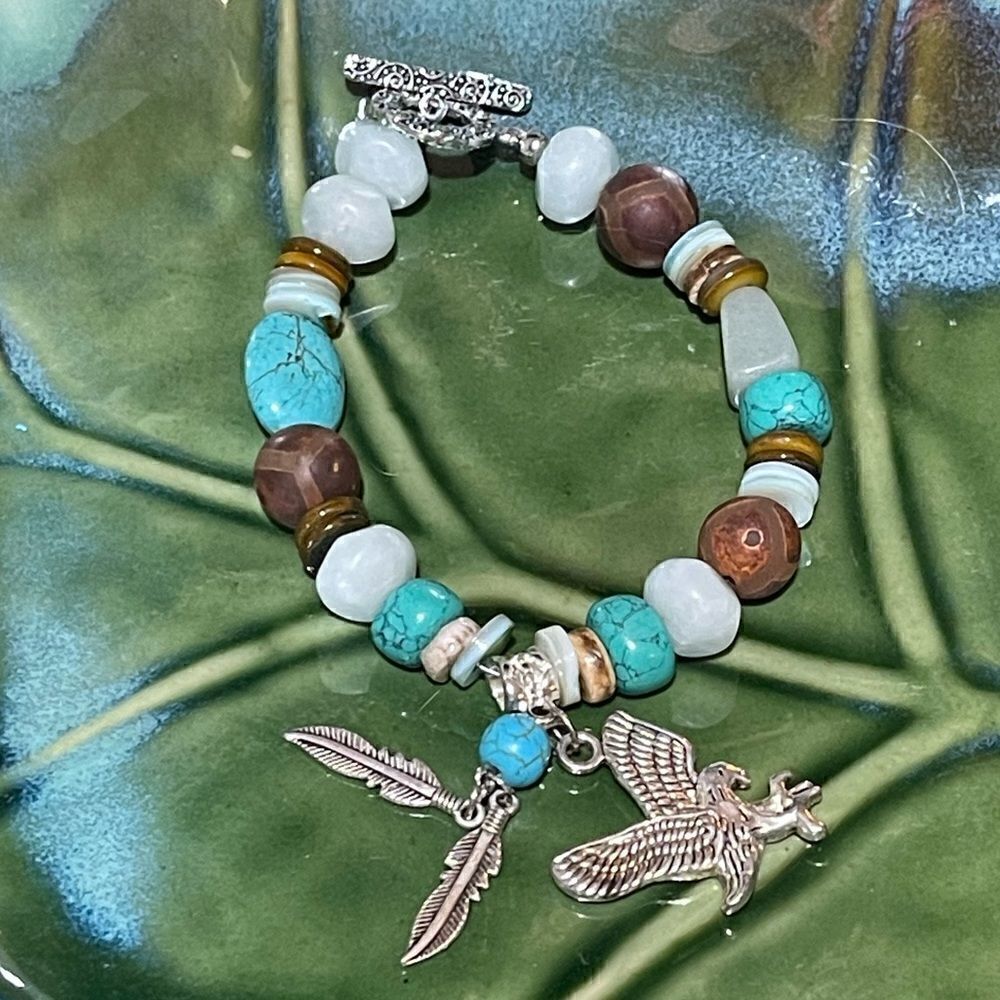 Artisan Handcrafted Genuine Natural Gemstone Charm Bracelet Toggle Closure BOHO